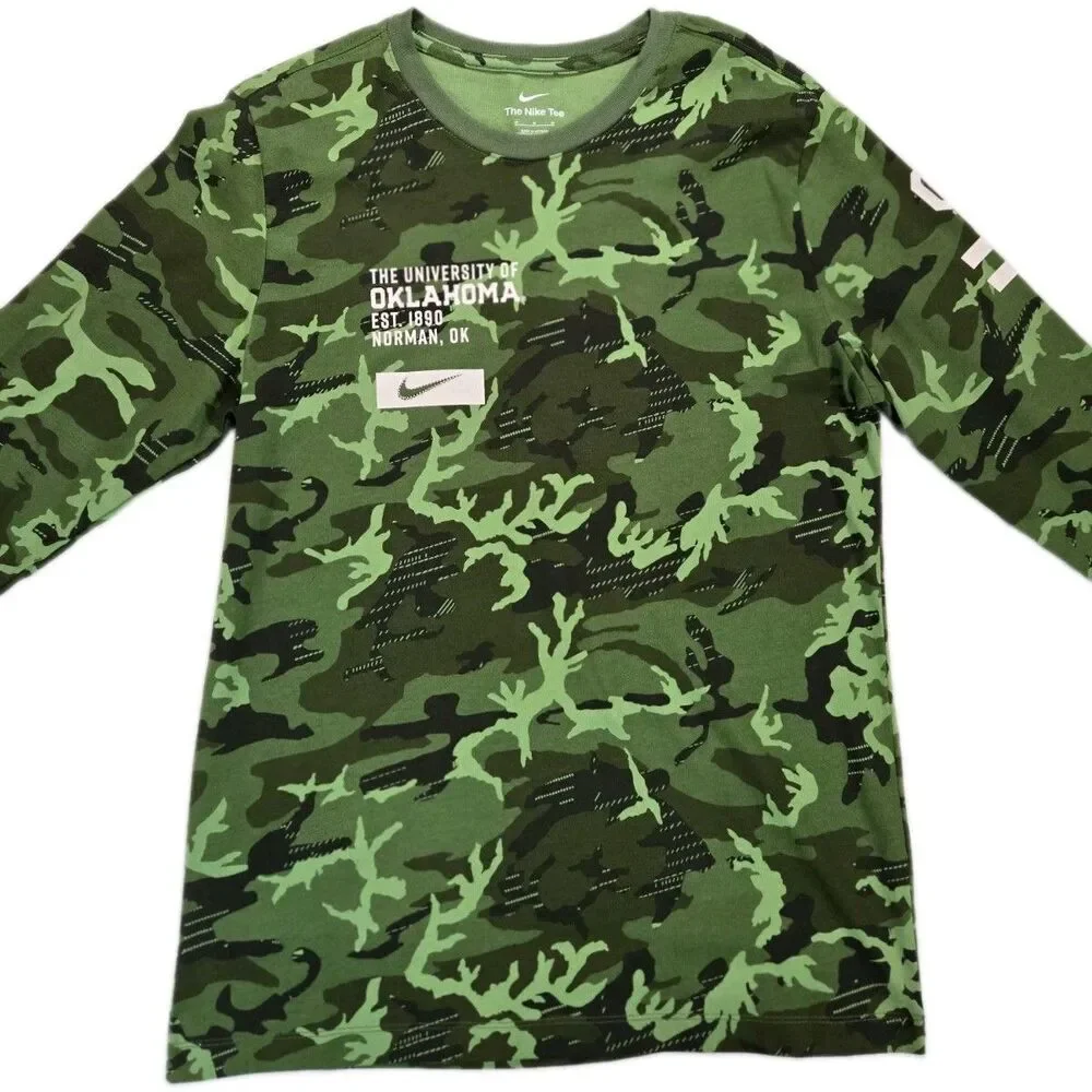 Mens The Nike Tee Oklahoma Sooners Camouflage Long Sleeve T Shirt Medium Green